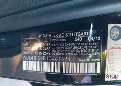 2012 Mercedes-Benz E 350 из США, поврежденный, VIN WDDHF5KB1CA616243